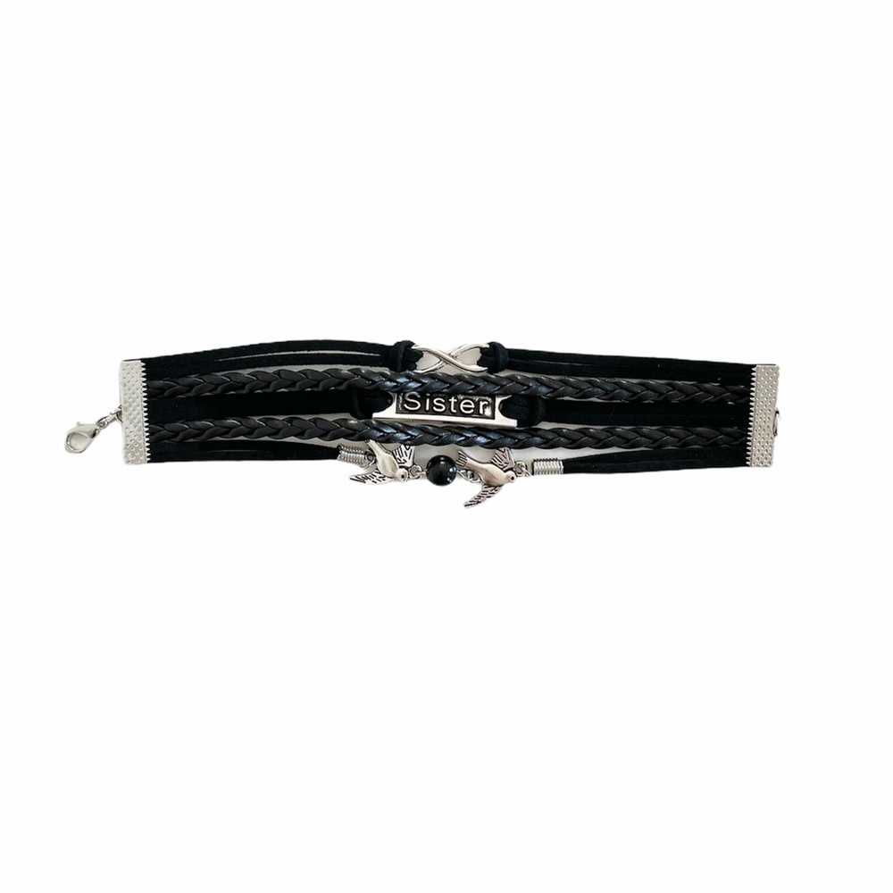 Layered “Sister” Cuff Bracelet with Doves